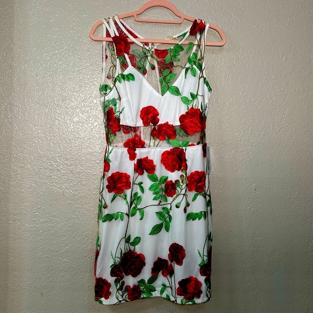 Embroidered white mini dress